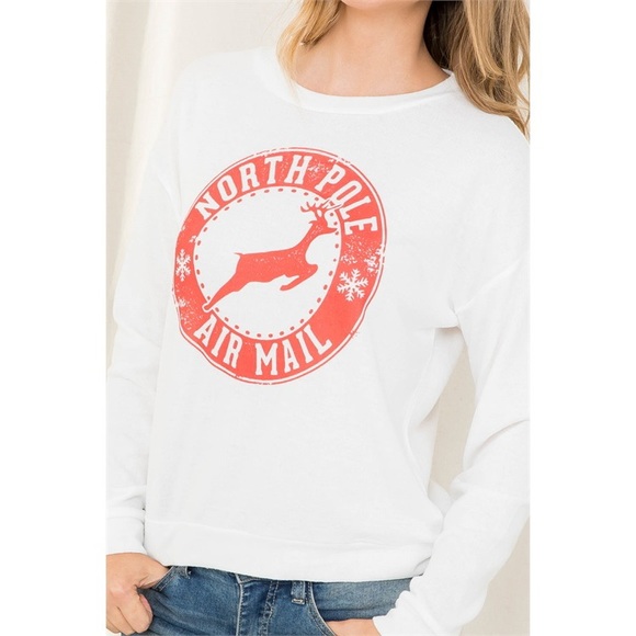 North Pole Air Mail long sleeve crew neck Print Top - Picture 10 of 11